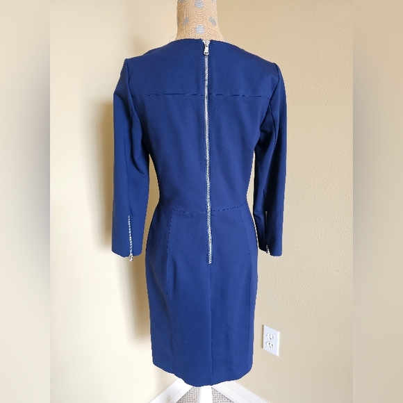 J. Crew Solid Blue Structured Knit Zip Sheath Dress Size 6 B6128 - Picture 3 of 6